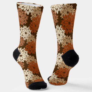 Chaussette Kimono floral moderne imprimé, Brown foncé et bron