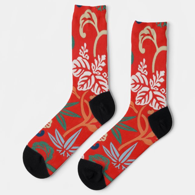 Chaussette Kimonos Japonais Hawaïen Rouge : Floral Vintage (Gauche)