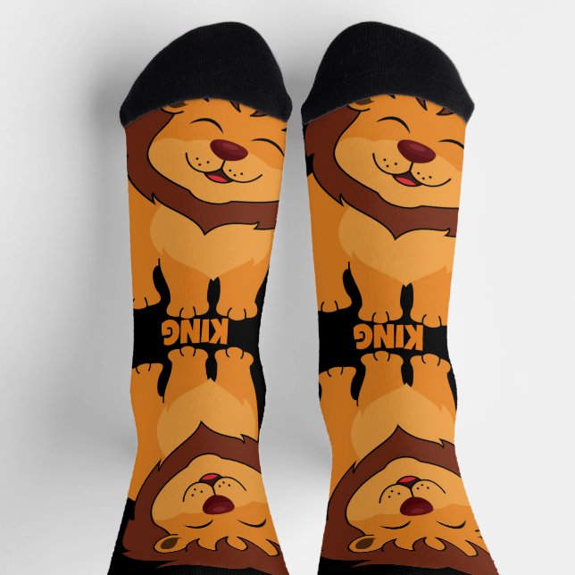 Chaussette KING Texte mignon Lion imprimé Premium Crew beau (Haut)