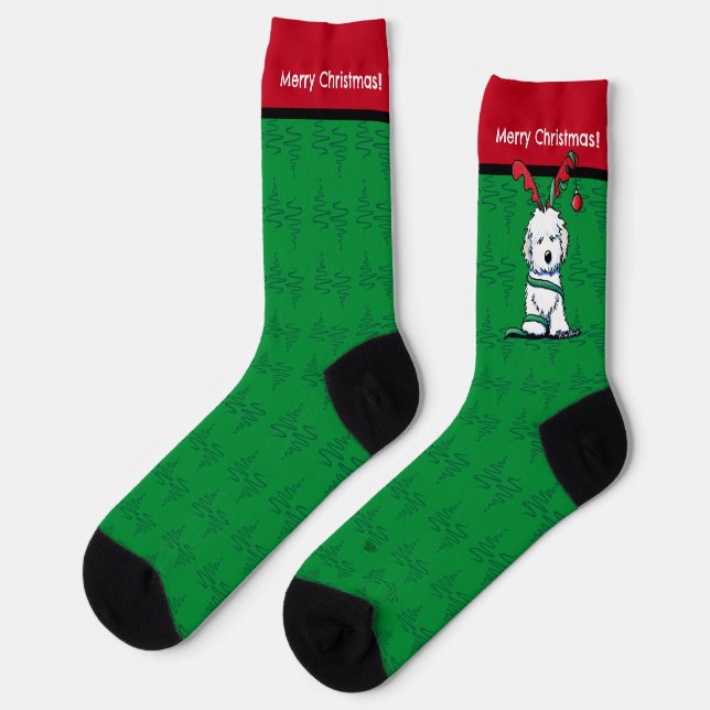Chaussette KiniArt Havanese Renne Noël (Gauche)