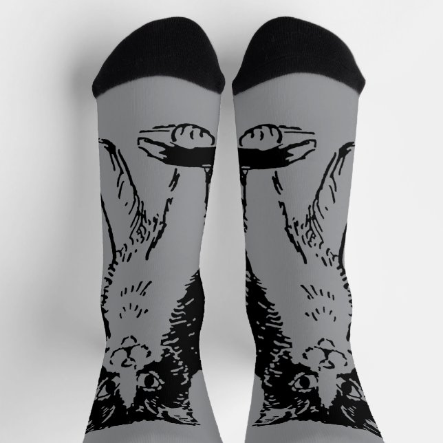Chaussette Kitty Chat sur Grey Fine Art (Haut)