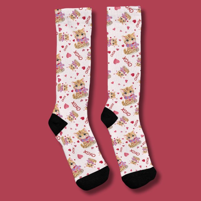 Chaussette Kitty XOXO à l'aquarelle pour la Saint-Valentin (Créateur téléchargé)