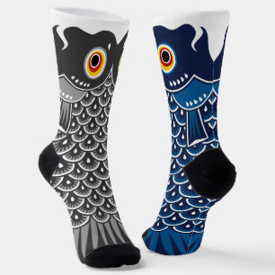 Chaussette Koinobori carpe asymétrique noir et bleu
