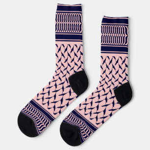 Chaussette Kuffieh palestinienne rose et bleu foncé