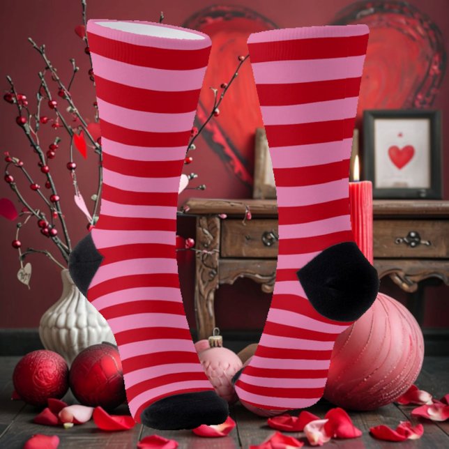Chaussette La Saint Valentin rayée (Créateur téléchargé)