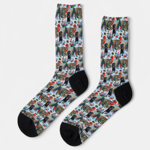 Chaussette Labrador noir scène de Noël festive neige