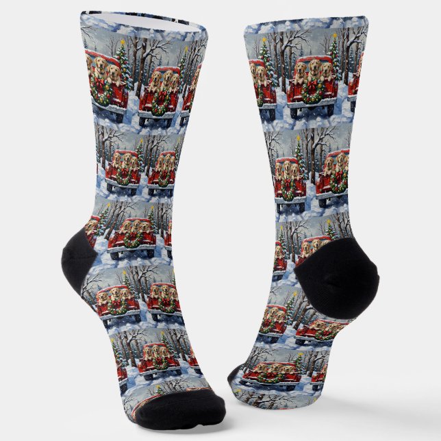 Chaussette Labrador Retriever Noël Camion Rouge Fêtes (Angulaire)
