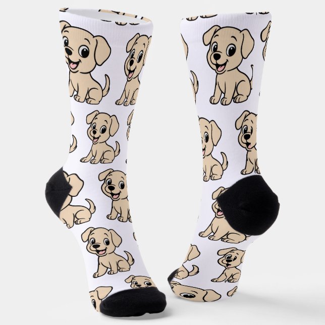 Chaussette Labrador Retriever Yellow Cartoon Sitting (Angulaire)