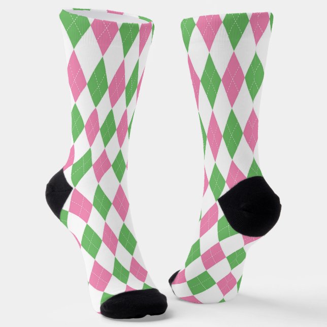 Chaussette Ladies Golf League Pink Green Pink Green Argyle (Angulaire)