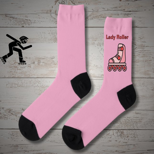Chaussette Lady Roller, patinage rose en ligne sur rose (Créateur téléchargé)
