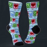 Chaussette L'amour pour la paix Hanoukka<br><div class="desc">Mignonne Peace Love Hanoukka chaussettes pour un parti Chanukah. Un joli signe de paix,  un coeur,  et une belle menorah sur des chaussettes de vacances juives. Un grand cadeau.</div>