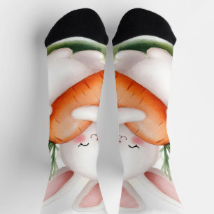 Chaussette Lapin de printemps à l'aquarelle mignon avec carot