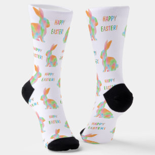 Chaussette Lapins Colorés Motif Avec Texte Joyeuses Pâques