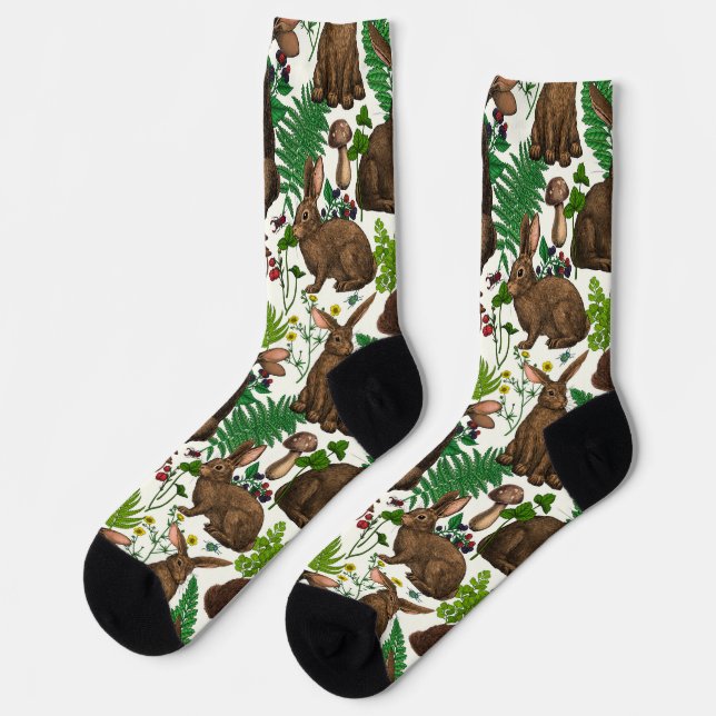 Chaussette Lapins et flore boisée 4 (Gauche)