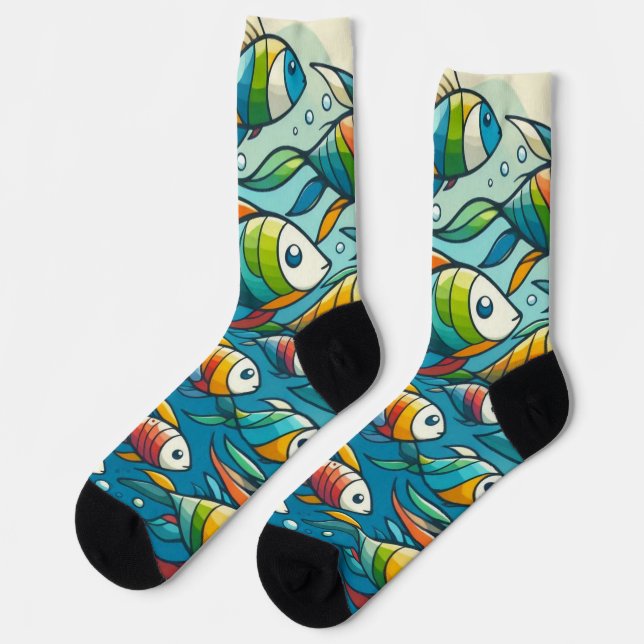 Chaussette L'art coloré du poisson sous-marin (Gauche)