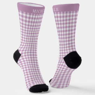 Chaussette Lavender Purple Blanc À damiers Motif personnalisé