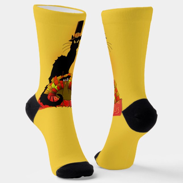 Chaussette Le chat Noir Pilgrim Thanksgiving (Angulaire)