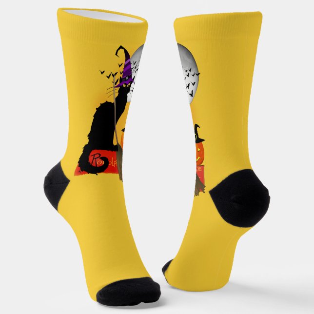 Chaussette Le Chat Noir Sorcière d'Halloween (Angulaire)