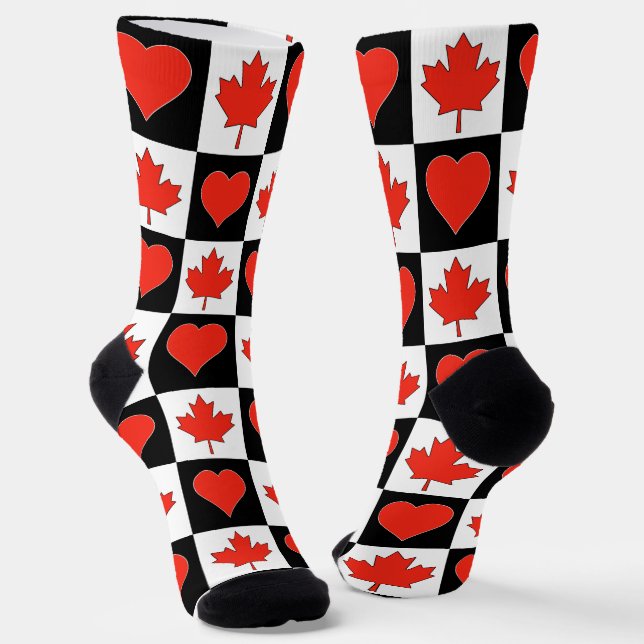Chaussette Le drapeau canadien Motif du coeur Fun Patriotique (Angulaire)