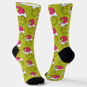 Chaussette Le Grinch avec un chapeau de Père Noël rose