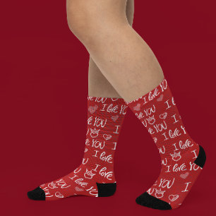 Chaussette Le thème de Valentine Rouge Blanc Je t'aime Motif