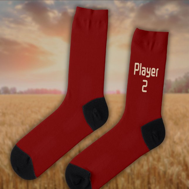 Chaussette Lecteur 2 en beige sur rouge profond (Créateur téléchargé)