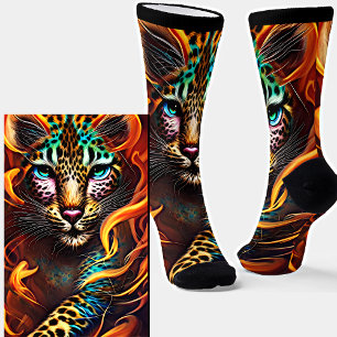 Chaussette Léopard Gros Chat Taches Orange & Ruban Fantaisie