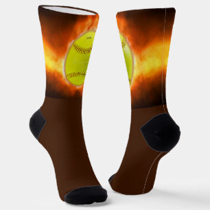 Chaussette Les flammes de balle rapide de softball jaune de S