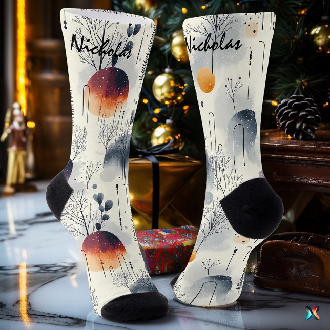 Chaussette Lever de soleil gelé hiver en bleu, orange et blan (Créateur téléchargé)