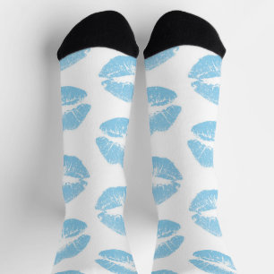 Chaussette Lèvres bleues, motif de lèvres, rouge à lèvres ble