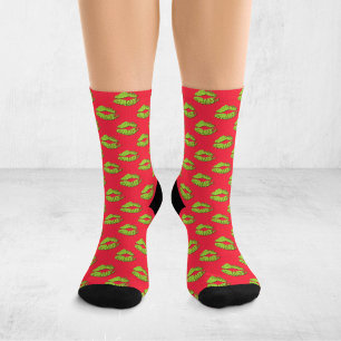 Chaussette Lèvres qui s'embrassent en pop art rouge et vert X