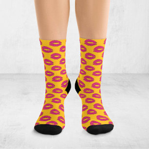 Chaussette Lèvres qui s'embrassent Pop Art Jaune et Rose Chau