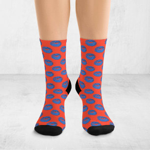 Chaussette Lèvres qui s'embrassent Pop Art Orange et Bleu XOX