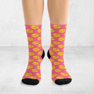 Chaussette Lèvres qui s'embrassent Pop Art Rose et Jaune XOXO
