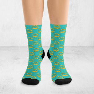 Chaussette Lèvres qui s'embrassent Pop Art Turquoise et Jaune