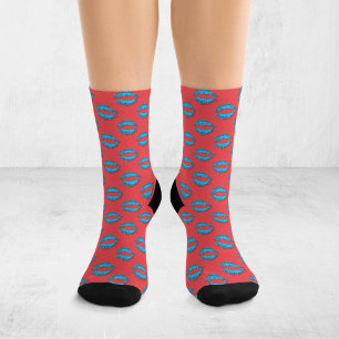 Chaussette Lèvres qui s'embrassent XOXO Art Pop Rouge et Bleu