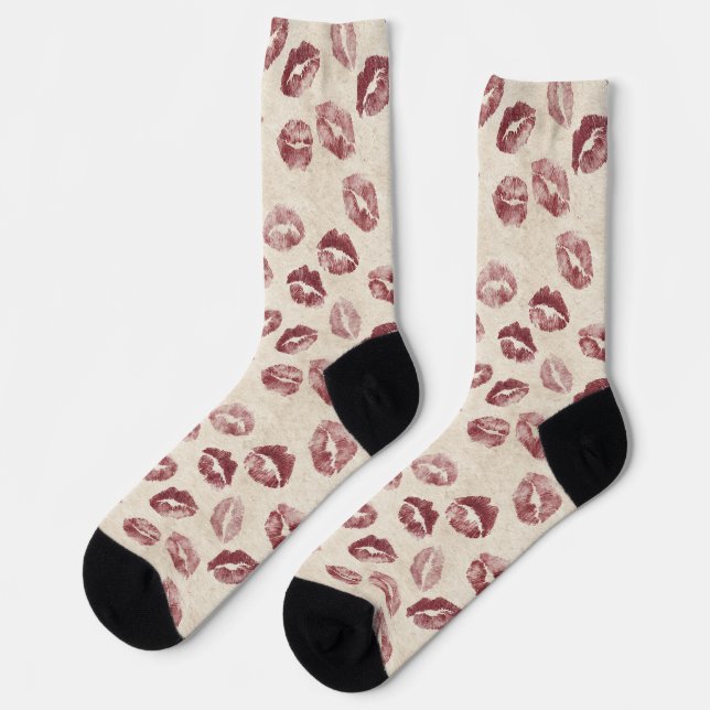 Chaussette Lèvres Rouges Crème (Gauche)