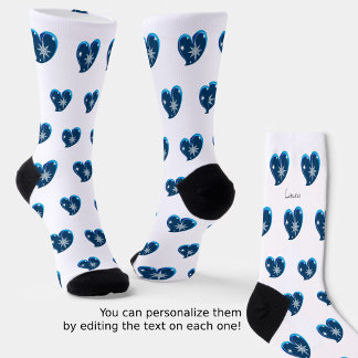 Chaussette L'hiver en amour - Coeurs Bleus - Texte modifiable
