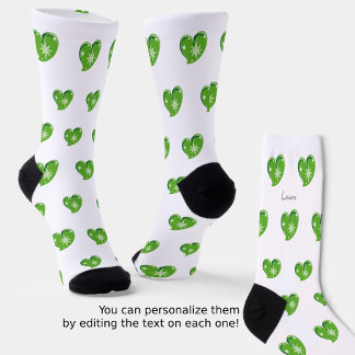 Chaussette L'hiver en amour - Coeurs verts - Texte modifiable