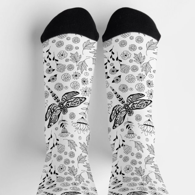 Chaussette Libellule et fleurs (Haut)