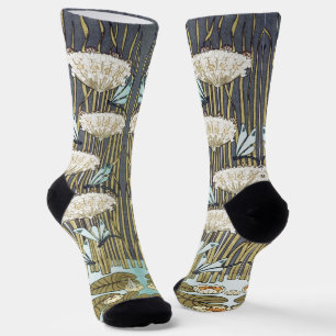 Chaussette Libellule et Lys Vert Sauge Vintage Art