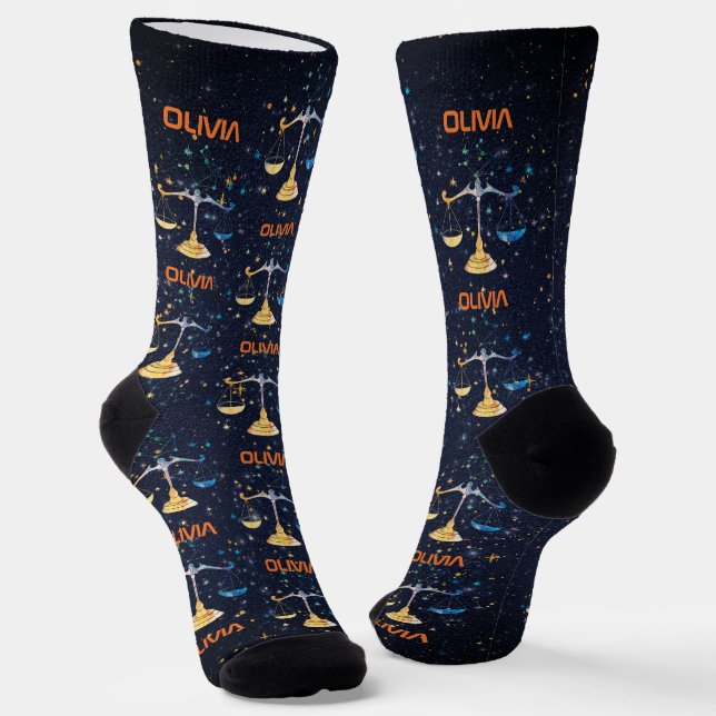 Chaussette Libra Constellation Zodiac Aquarelle Étoiles Galax (Angulaire)