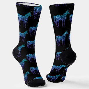 Chaussette Licorne paillettes aqua bleu ombre motif noir