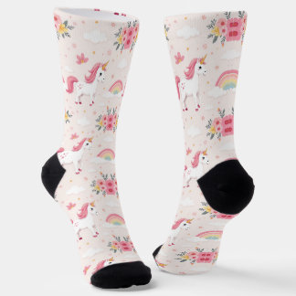 Chaussette Licornes de rêve, Arcs-en-ciel, Fleurs, Chic