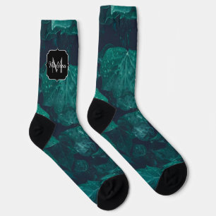 Chaussette Lierre vert foncé feuille gouttes d'eau Monogram