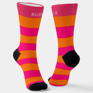 Chaussette Lignes de blocs de couleur rose orange triées Nom