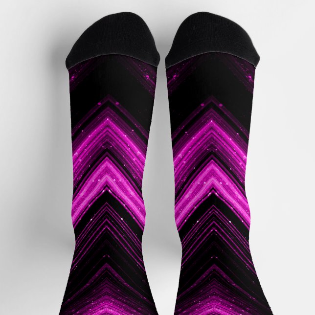 Chaussette Lignes de chevron de galaxie magenta rose métalliq (Haut)