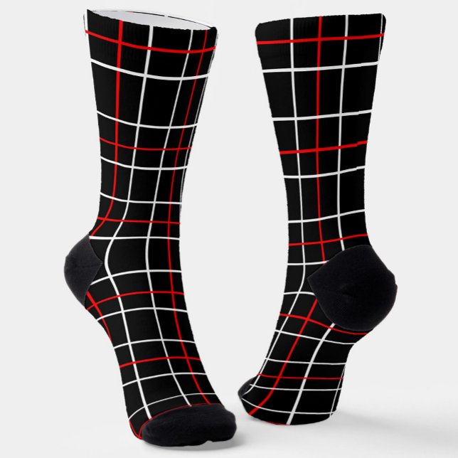 Chaussette Lignes graphiques rouges et blanches à motif carre (Créateur téléchargé)
