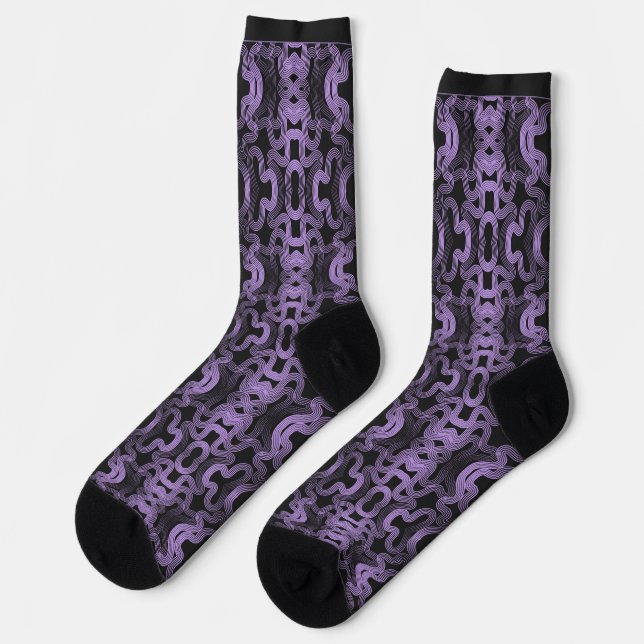 Chaussette Lignes violettes psychédéliques sur fond noir  (Gauche)