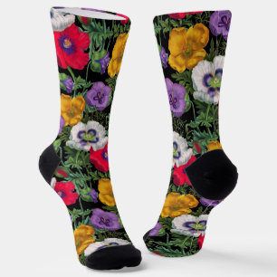 Chaussette Lilac Rouge Blanc Jaune Poppies & Feuilles verts